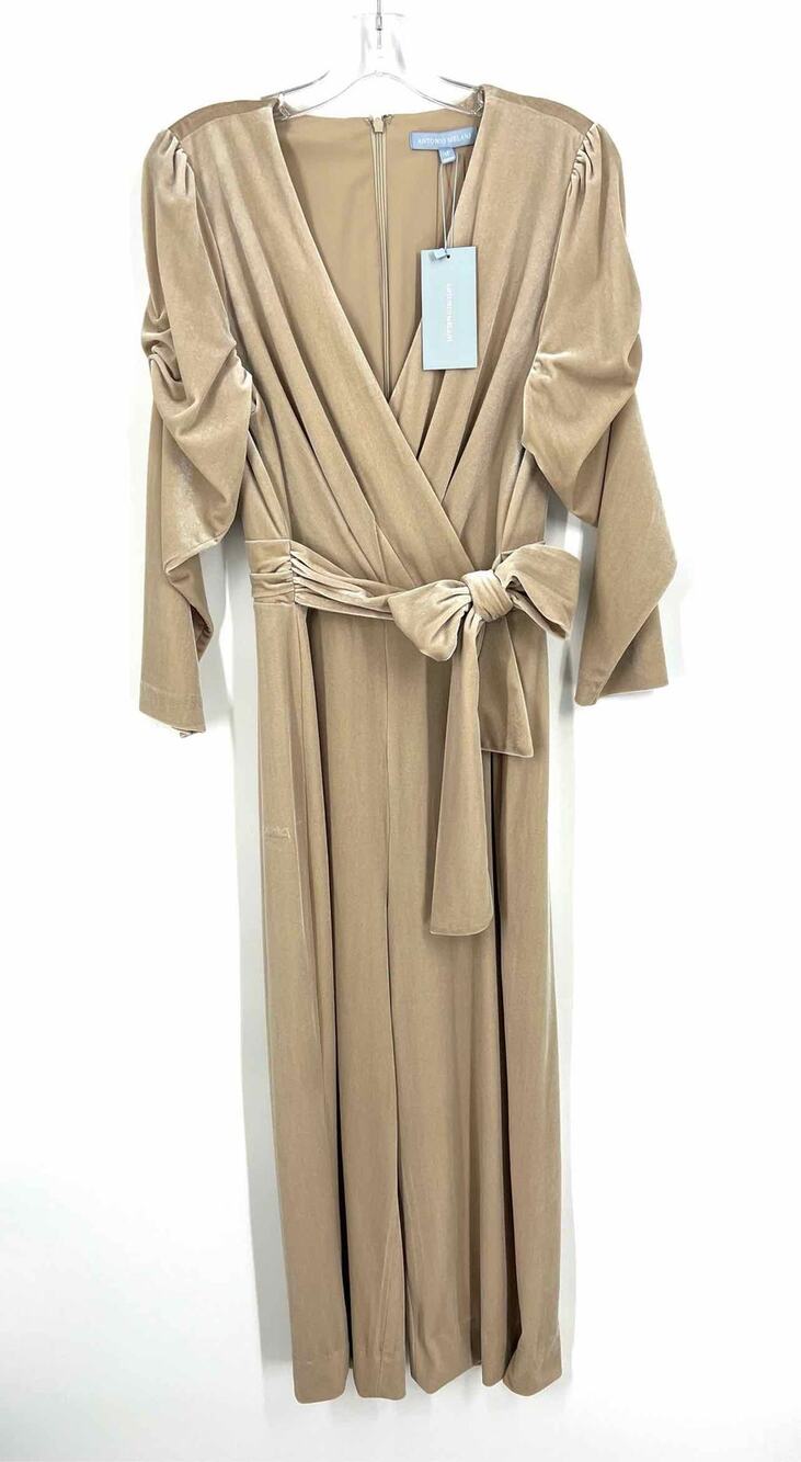 Antonio Melani Size 12 Sand Belted Velour NEW Designer Jumpsuit